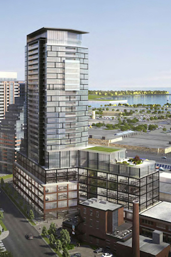 The 28-story tower will feature 281 luxury condos and seven floors of commercial space, all with connectivity to the existing Liberty Market Building.