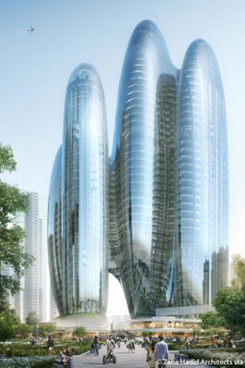 Four interconnected towers reach a height of 200 meters. Copyright © Zaha Hadid Architects.