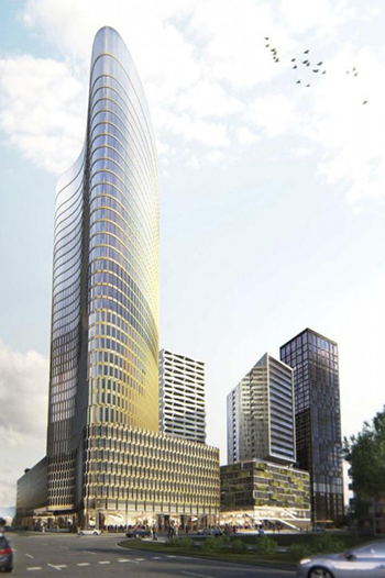 The complex will accommodate skyscrapers from 30 to 37 floors including two residential 95 meters and 74 meters high, and a 120-meter hotel.