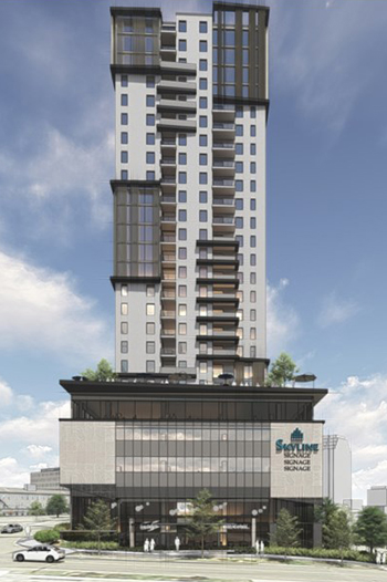 The tower would include retail on the ground floor, four stories of offices, and the rest to be 180 one- and two-bedroom apartment units.