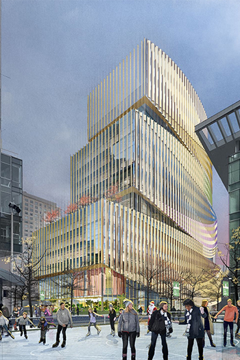 Much of the lobby for the 16-story building will serve as a “living room” for Kendall Square.