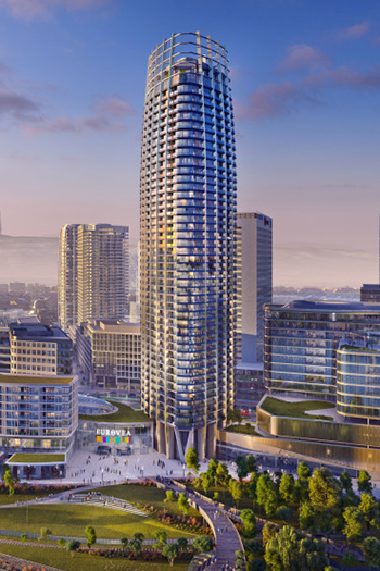 The Eurovea City complex, on the banks of the Danube in Bratislava, includes the construction of the 168-meter Eurovea Tower.
