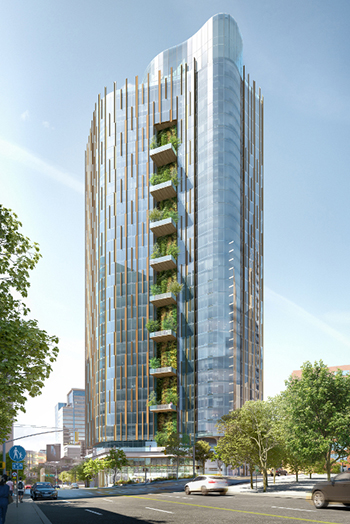 An Austin-based company plans to cover the balconies of the 26-story tower with panels of more than 40,000 plants.