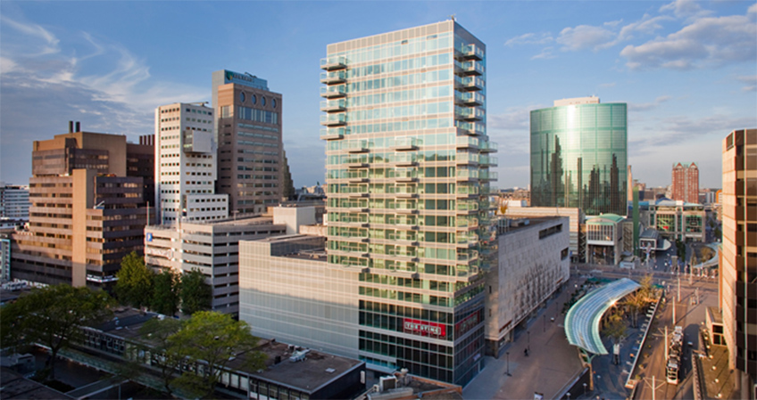 The luxury residential tower is 19 stories, and located in the center of Rotterdam.