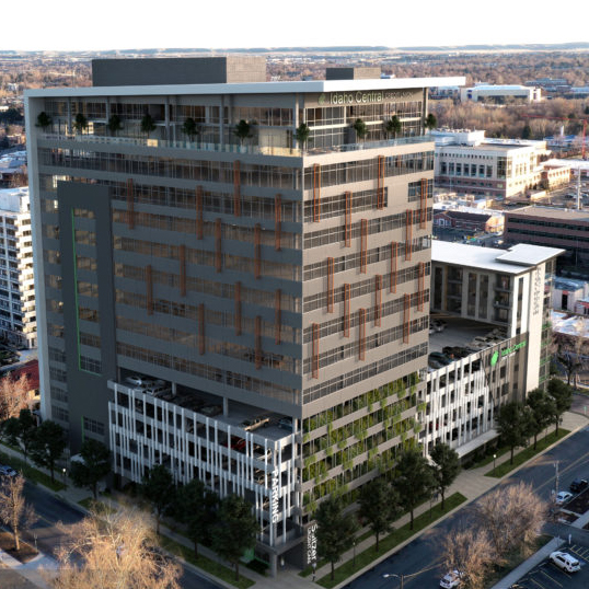 The building would replace a 1970s-era credit-union branch and surface parking lots at the corner of 4th Street and Idaho Street.