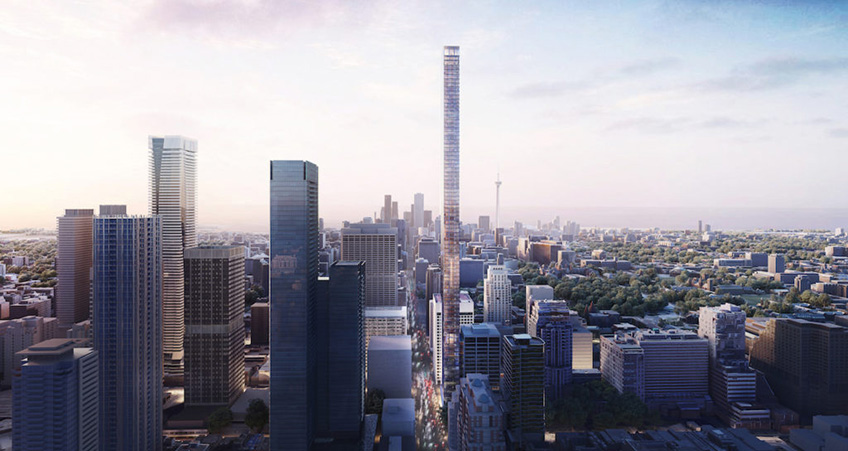 A southwest view of 1200 Bay, a planned supertall for Toronto. (Courtesy Herzog & de Meuron)
