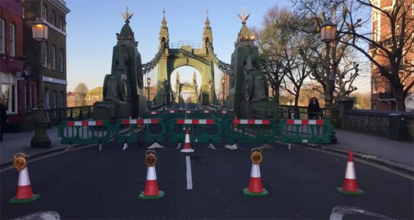 Pedestrians and cyclists are now banned from using the bridge in Hammersmith, which is experiencing severe cracks due to the recent heat wave.