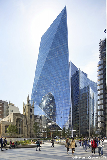 The 190.1-meter The Scalpel was completed in 2018, and was named for its tapered edge. Image credit: Hufton + Crow.