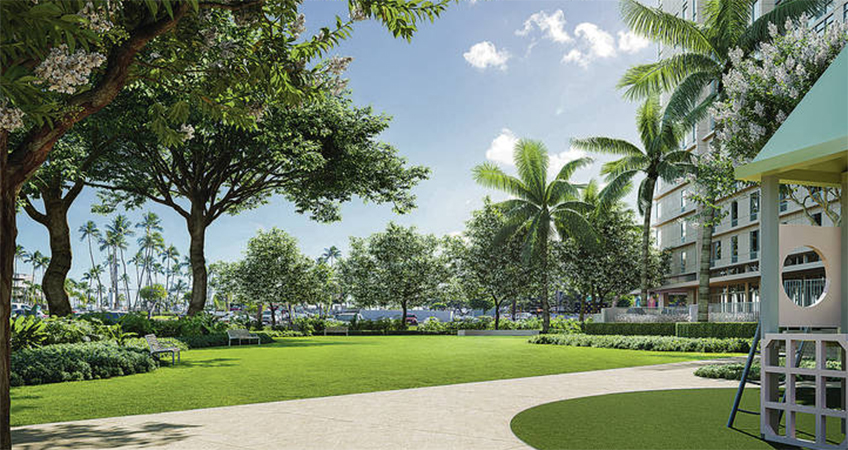 A rendering shows the park area for Ulana Ward Village. Courtesy Howard Hughes.