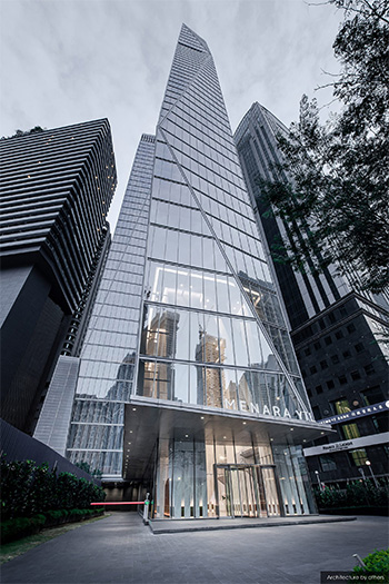 The entrance lobby reaches 25 meters in height.