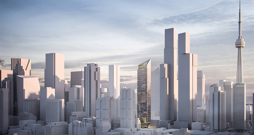 The new tower would be built on a triangular-shaped lot with a flatiron design. Renderings courtesy of Diamond + Schmitt Architects Inc. 