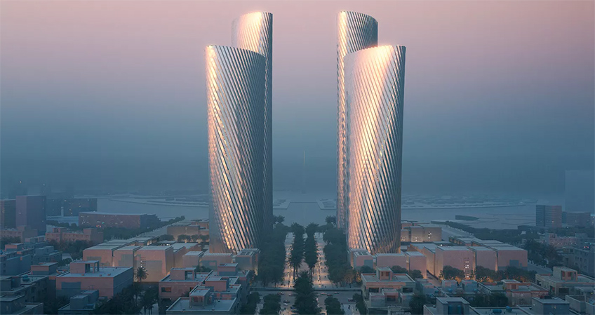 Image: Foster + Partners’ render of the Lusail Towers and plaza.