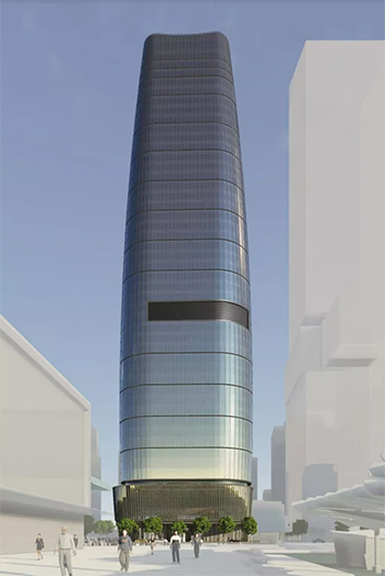 Plans for the 54-story tower at Lot 4, Elizabeth Quay include a podium and curved façade. Image: Element Advisory Pty Ltd.