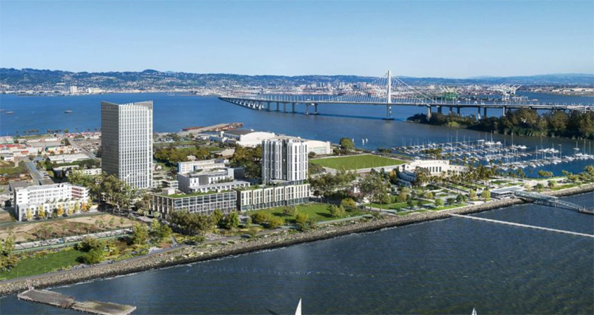 Partial buildout of Phase One, Parcel C3.2 is adjacent to the much taller Parcel C2.1 tower, rendering by Steelblue