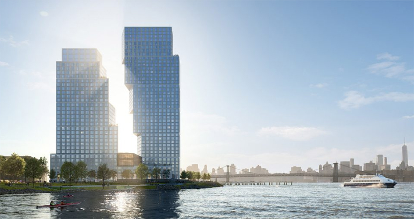 OMA's future pair of skyscrapers at Greenpoint Landing. Developed by Brookfield and Park Tower Group.
