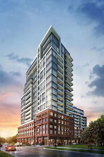 Six stories taller than any other building in town, 5531 Main St. in Whitchurch-Stouffville has drawn a mixed reaction from citizens. Image credit: Topfar Developments