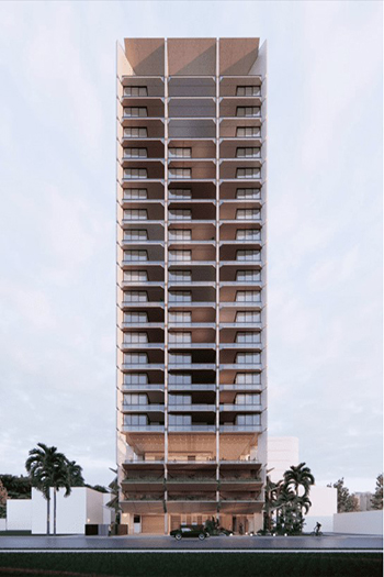 The deep eaves and edges at 9-11 Armrick Avenue pay homage to the Gold Coast’s mid-century tropical modernism past. Image credit: Turrisi Properties