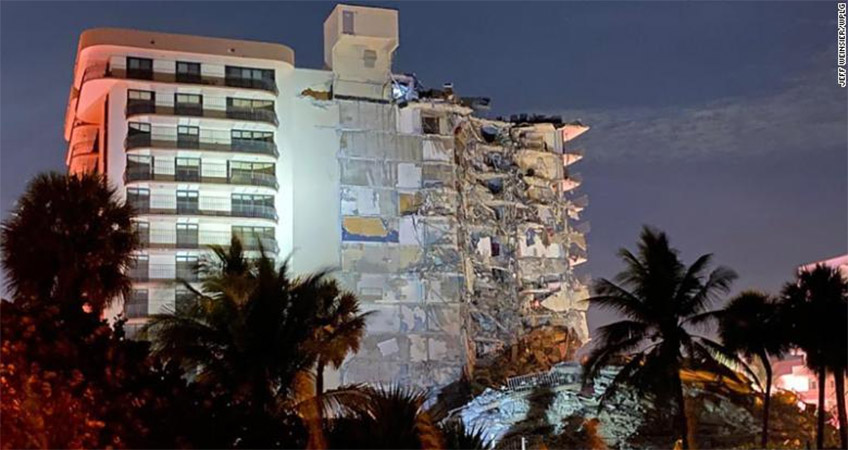 Image showing the 13-story condo building's partial collapse. Image Credit: Jeff Weinsier, WPLG.