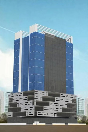 The building is designed to both mitigate and maximize solar energy, and relies upon it as its main power source. © Adventis In-house Africa Architects
