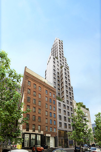 The 30-story building features large casement-style windows framed by pewter-glazed brick borders. Image credit: Loci Anima