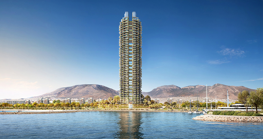 Marina Tower will be the first of six tall buildings in the Ellinikon masterplan. Image credit: Foster + Partners