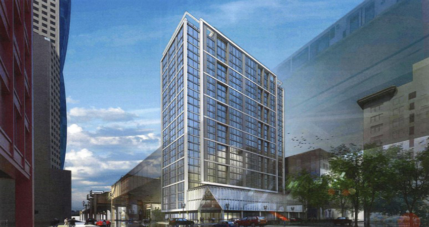 A 25-story mixed-use building is planned for 410 S Wabash Avenue in Chicago. Image credit: Antunovich Associates