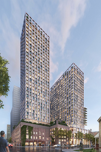 The newest addition to a redevelopment effort in Toronto's Moss Park, 261 Queen East will reach up to 33 stories. Image credit: Tridel