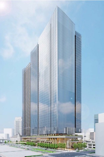 A dual-tower block redevelopment plan in Tokyo has been revealed, with two skyscrapers that will reach heights of 40 and 52 stories respectively. © Mitsui Fudosan Co. Ltd. / Nippon Steel Kowa Real Estate / Shimizu Corporation / Tokyu Fudosan Holdings