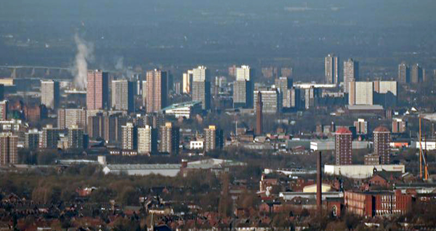 Salford as seen from Hartshead Pike. Image credit: Andrewlee1967, Public domain, via Wikimedia Commons