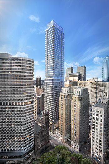 The Laurel Rittenhouse Square in Philadelphia was topped off at 48 stories. Image credit: Solomon Cordwell Buenz