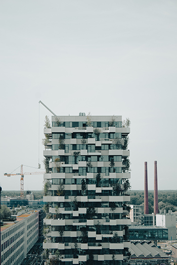 Trudo Vertical Forest in Eindhoven can support over 10,000 plants on its intensively vegetated terraces. Image credit: Photo by Remco Mariën on Unsplash