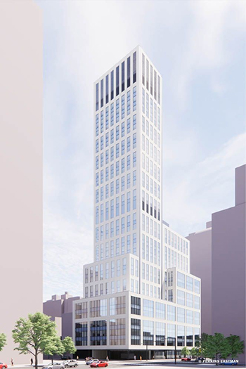 The proposed 30-story building at 403 East 79th Street would feature oversized windows and increased ventilation. Image credit: Perkins Eastman Architects