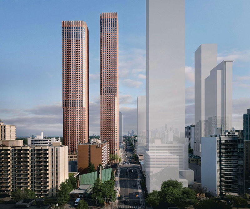 Looking south to 245 Eglinton Avenue East, designed by Superkül for Crestview Investment Corporation