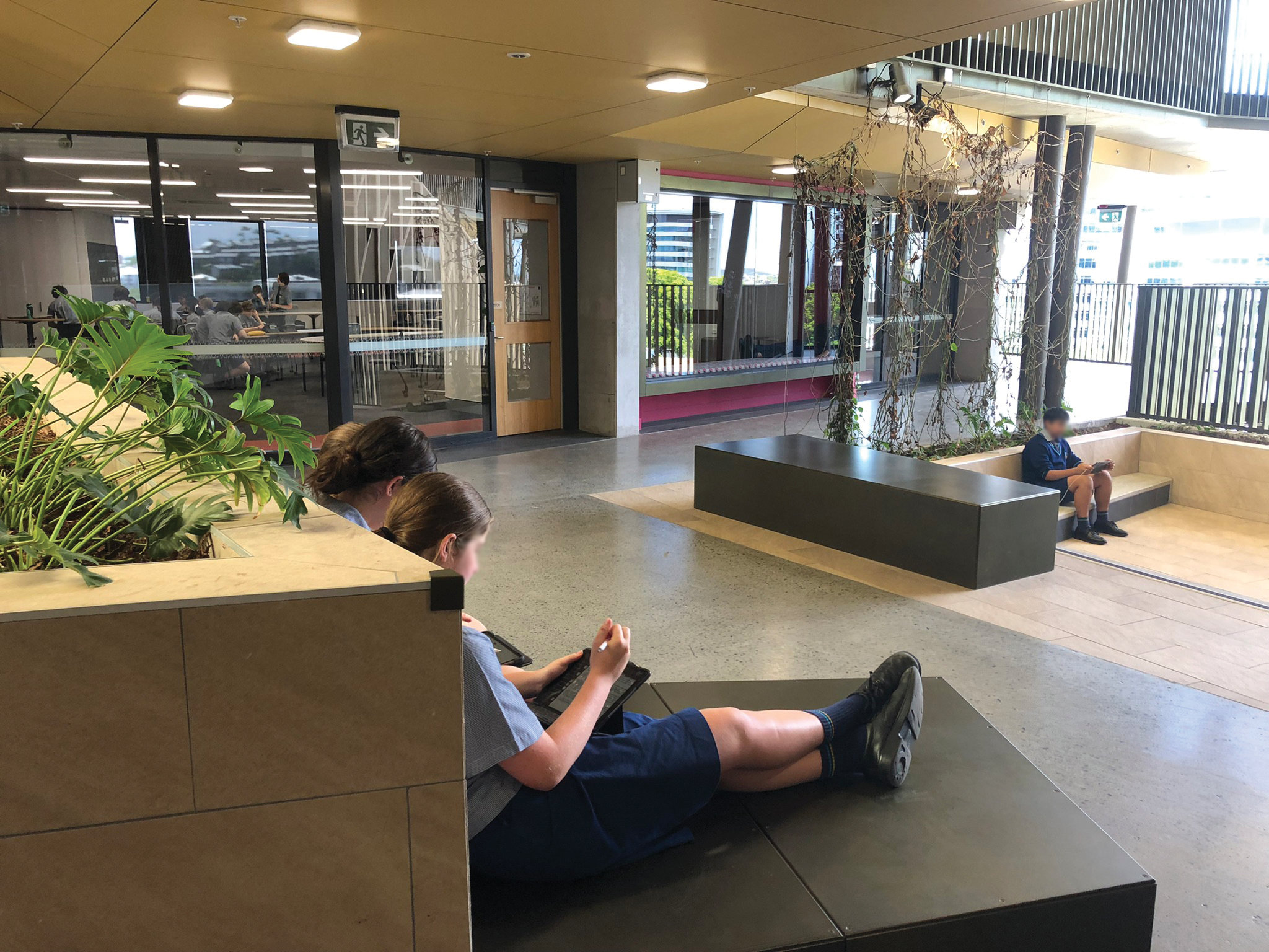 Figure 4. Open atria were cited as causing a “wind-tunnel” effect by some students at School 2, a seven-story public high school serving years K to 12.