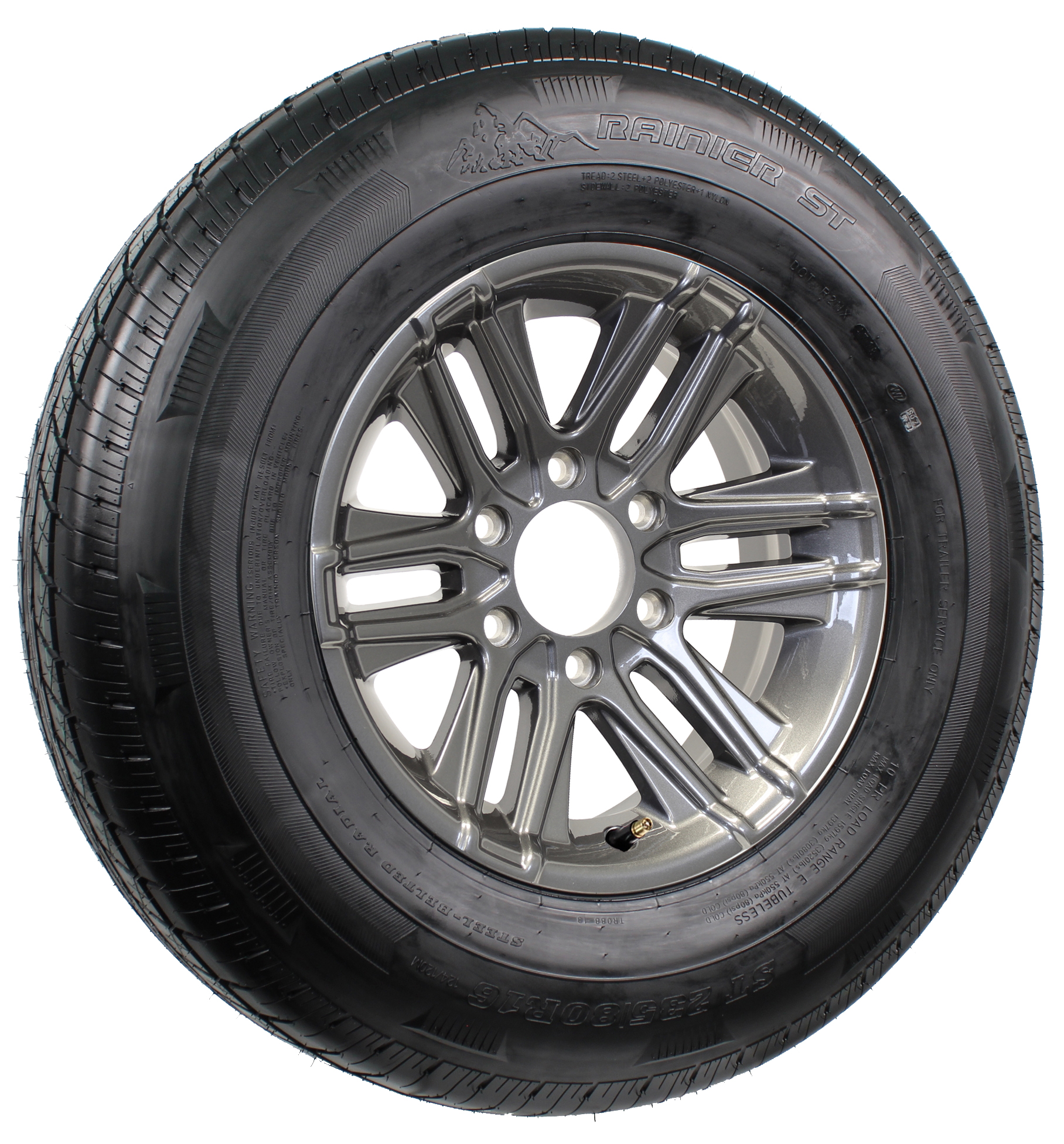 Rainier ST235/80R16 LRE Radial Tire on 16” 6Lug Altitude Gun Metal