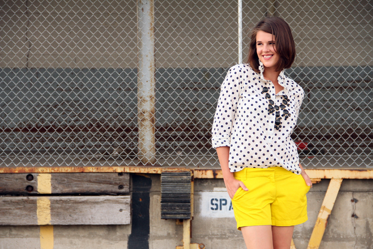 Jessica Quirk, What I Wore, Ignite Bloomington, My Digital Life, J.Crew, Yellow Shorts, Polka Dot Top, Sam Edelman Shoes