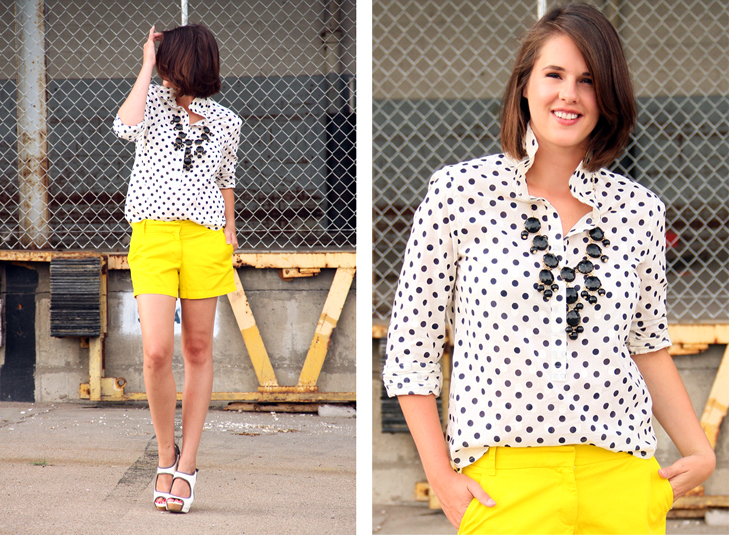 Jessica Quirk, What I Wore, Ignite Bloomington, My Digital Life, J.Crew, Yellow Shorts, Polka Dot Top, Sam Edelman Shoes