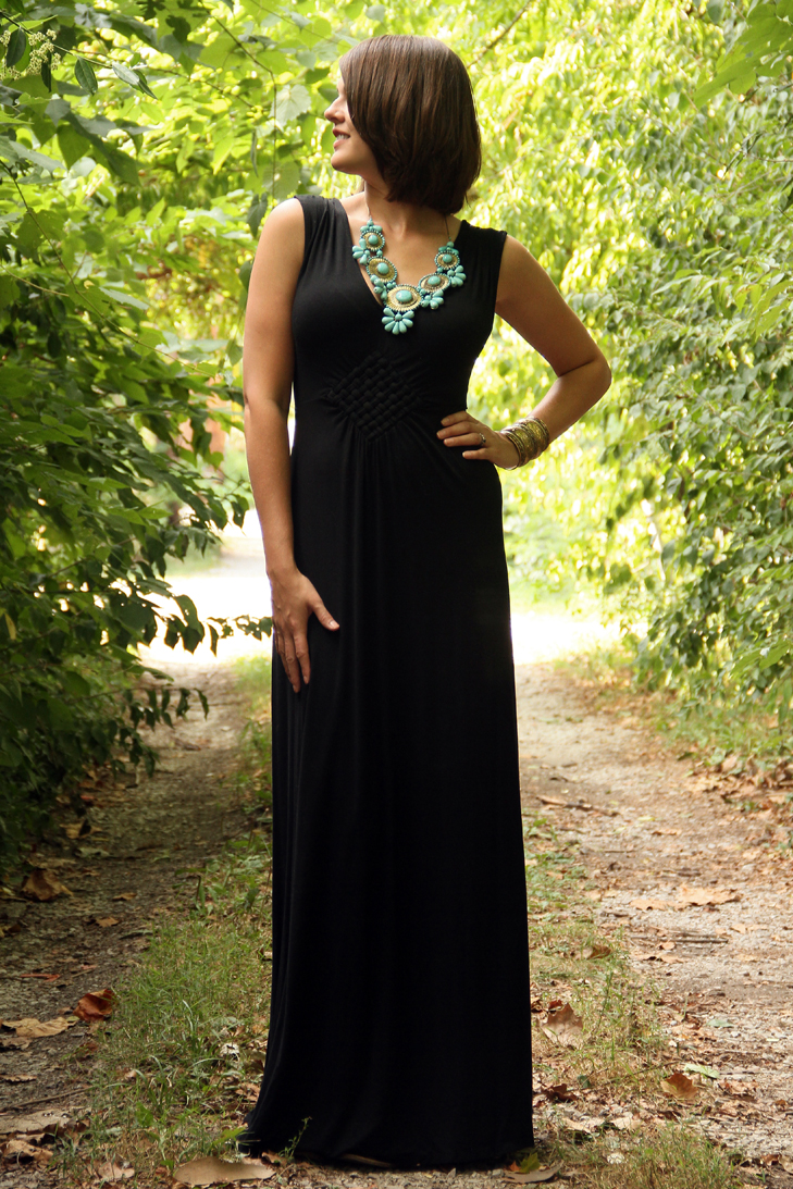 What I Wore, Jessica Quirk, Hostess Dress, Maxi Dress, Costume necklace, turquoise necklace, Long black dress, style blog, outfit blog