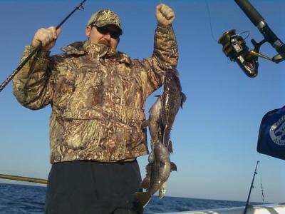 Jim Bowen and John Currin went Sea Bass fishing aboard Jim's 26 ft. Sea Hunt the Stick Slinger.  They fished some numbers provided by Capt. Chris Dawson in about 90 ft. deep water.  <br><br><br><br>Ocean Isle Fishing Center<br>www.oifc.com 