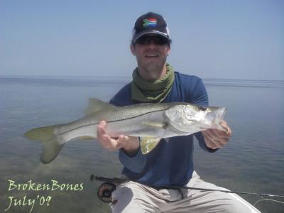 Brandon Simmons of Dallas Texas with his first ever snook on the fly!<br>Courtesy of Broken Bones Flats Fishing Charters.