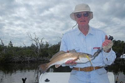 Siesta Key winter resident, Tom Lamb, caught this red on a CAL jig with a shad tail while fishing the backcountry of Gasparilla Sound with Capt. Rick Grassett.<br>