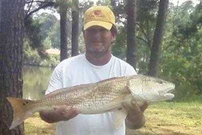 Captain Alan of Miss Judy Charters showing off his red fish!<br><br>