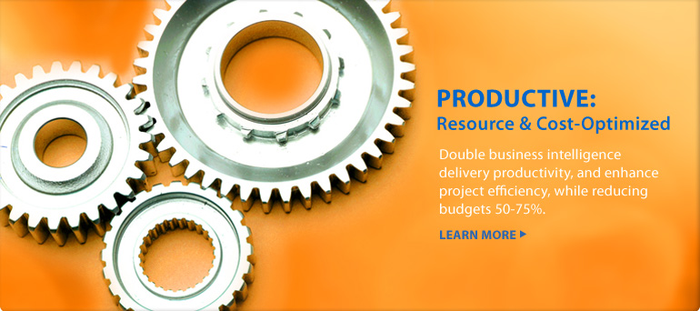 PRODUCTIVE: Resource & Cost-Optimized | Double business intelligence delivery productivity, and enhance project efficiency, while reducing budgets 50-75%. LEARN MORE
