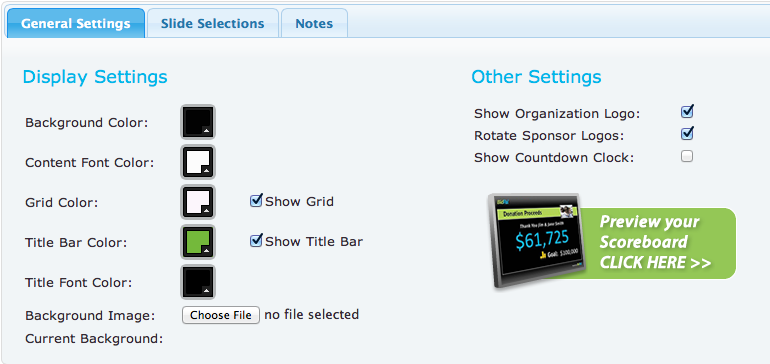 Setup Scoreboard - General Settings