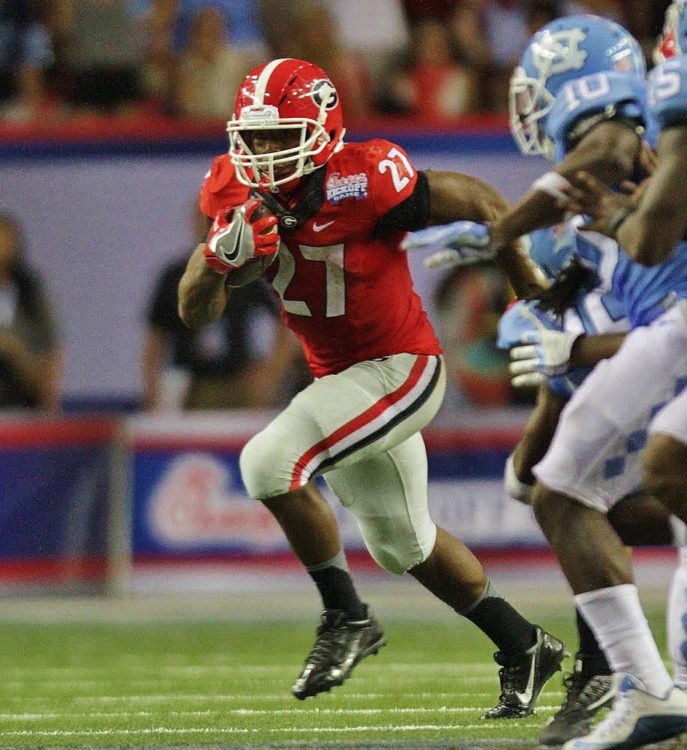 Nick Chubb breaks away for the backbreaking score - UGA vs. North Carolina, 2016 Chick-Fil-A Kickoff - Photo: Rob Saye/Bulldawg Illustrated