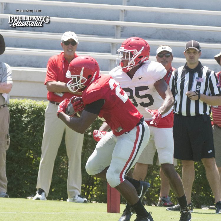 Nick Chubb running hard in drills during UGAs second scrimmage of Fall Camp - Saturday, August 19, 2017 -