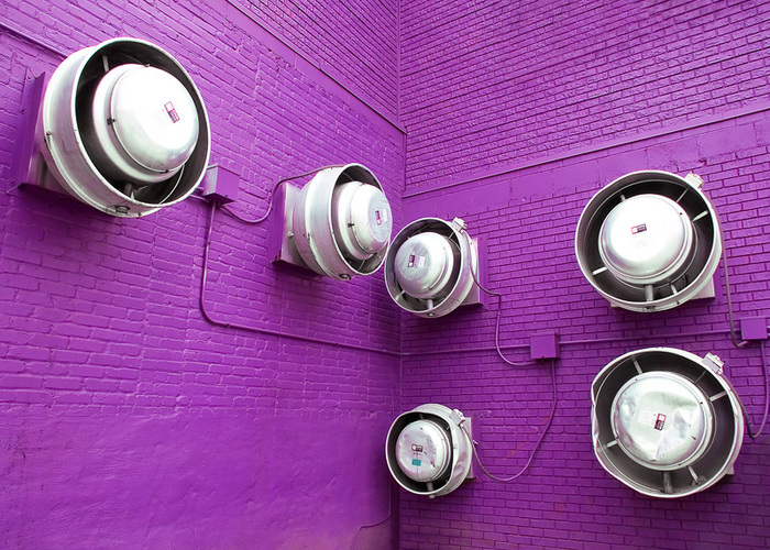Ventilation fans I found in a rear alley attached to the purple building formerly occupied with Luther's Blues in Madison, Wisconsin. Large