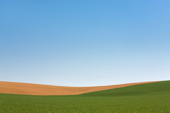 The rolling slopes and farm fields of rural Washington County, Wisconsin. Large
