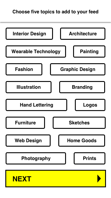 Designfeed topics screen