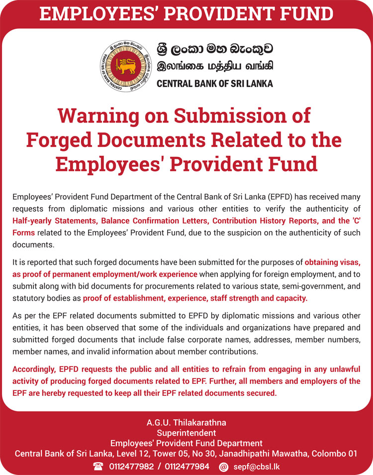 CB issues warning on submission of documents related to EPF